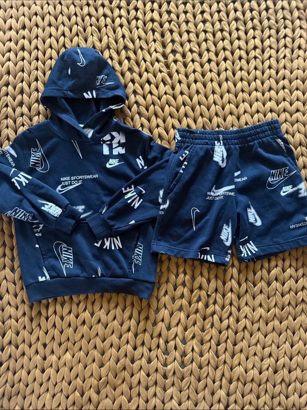 Nike Kids Black Allover Logo Hoodie & Shorts Set